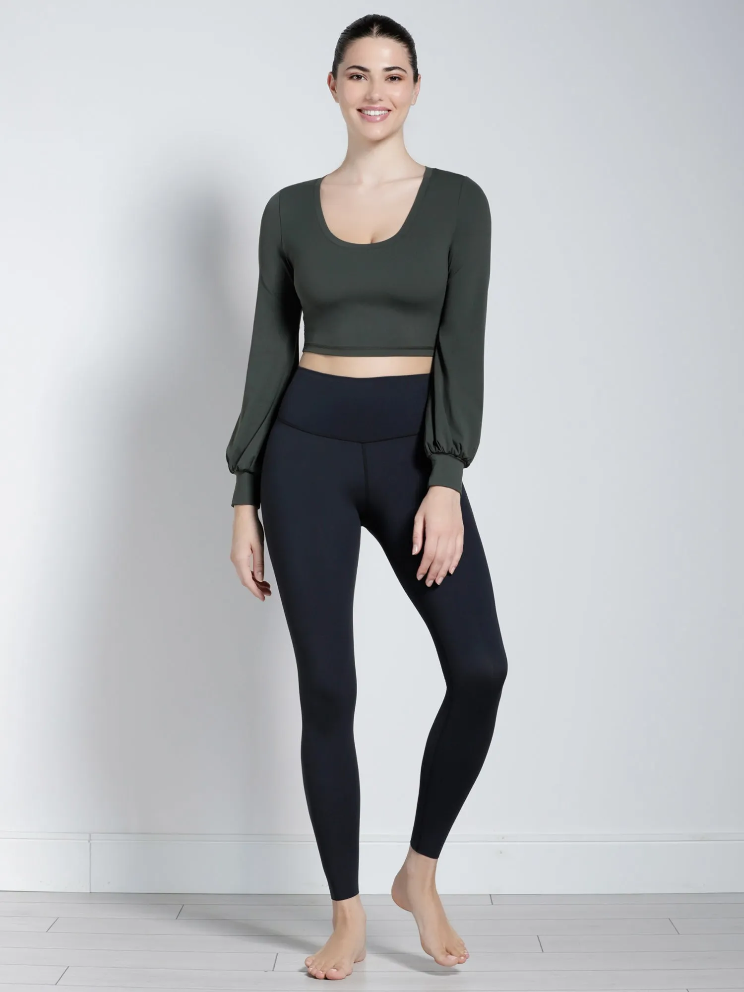 PUFF SLEEVE CROPPED TOP, DEEP FOREST