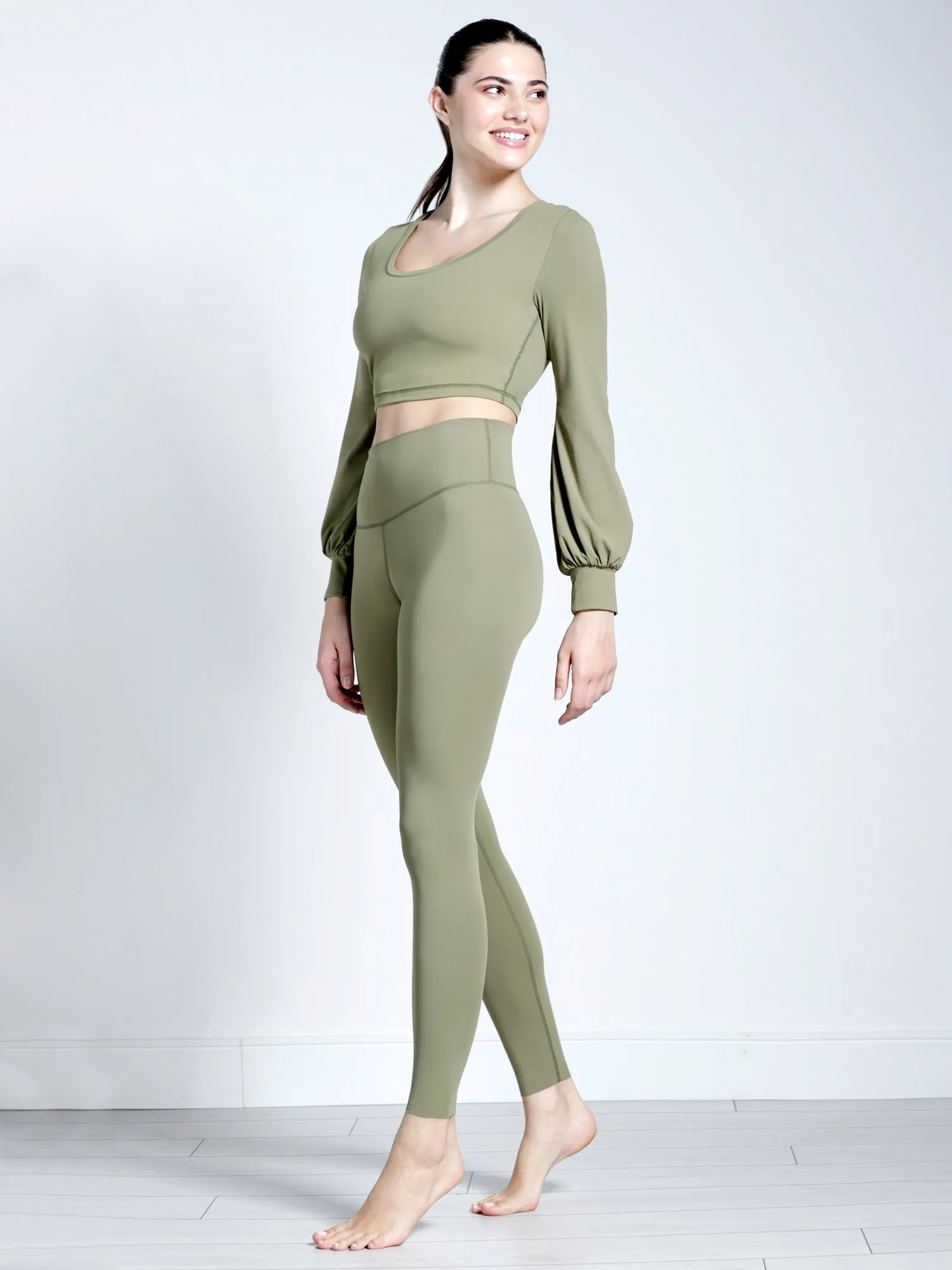 PUFF SLEEVE CROPPED TOP, SAGE
