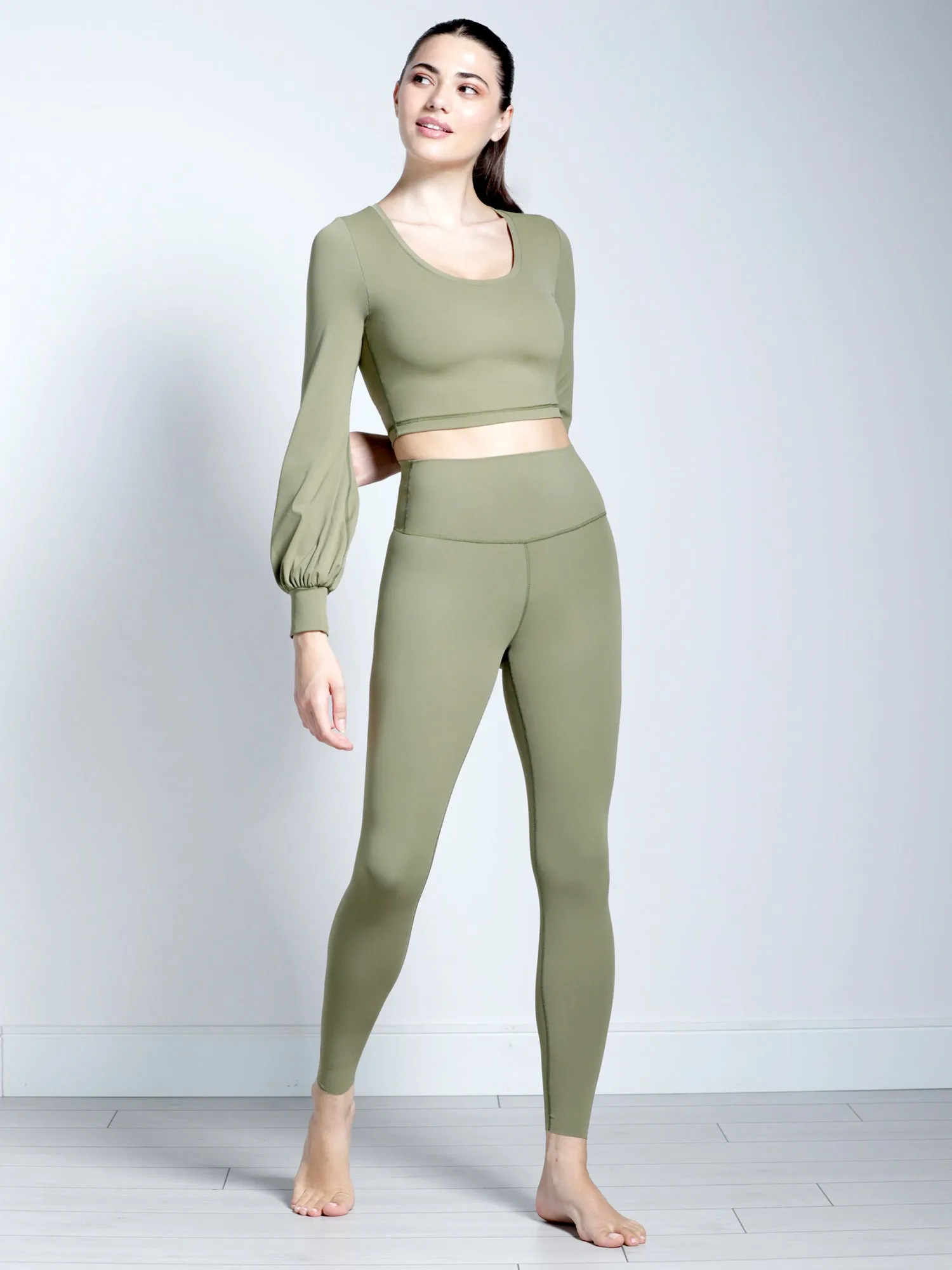 PUFF SLEEVE CROPPED TOP, SAGE