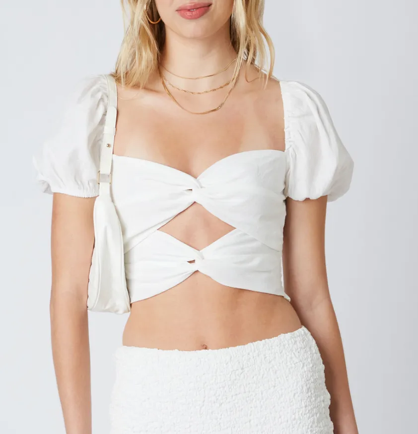 Puff Sleeve Double Twist Cut Out Top
