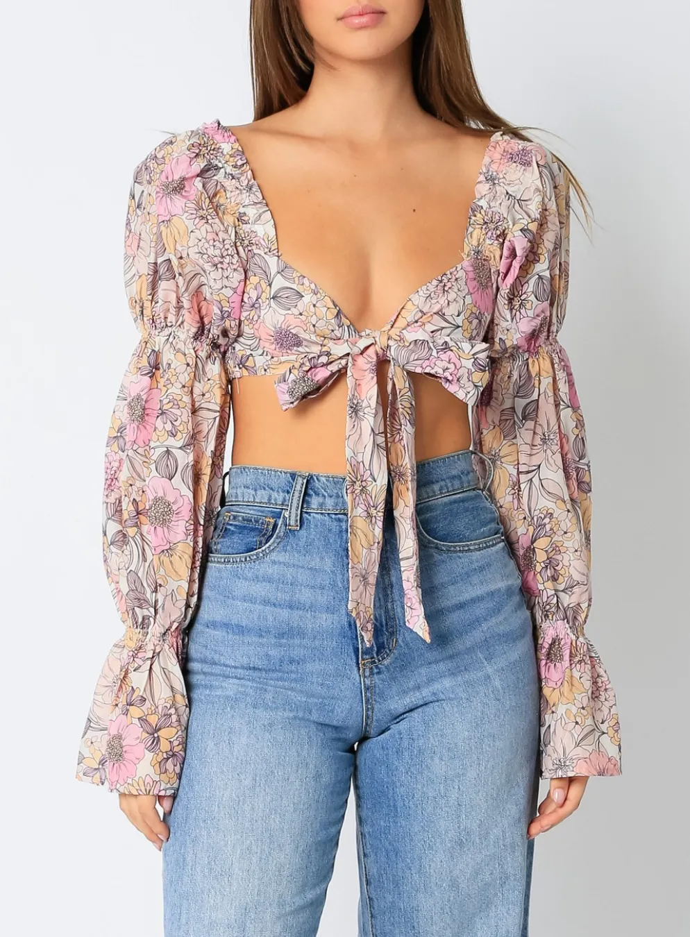 Puff Sleeve Floral Tie Top