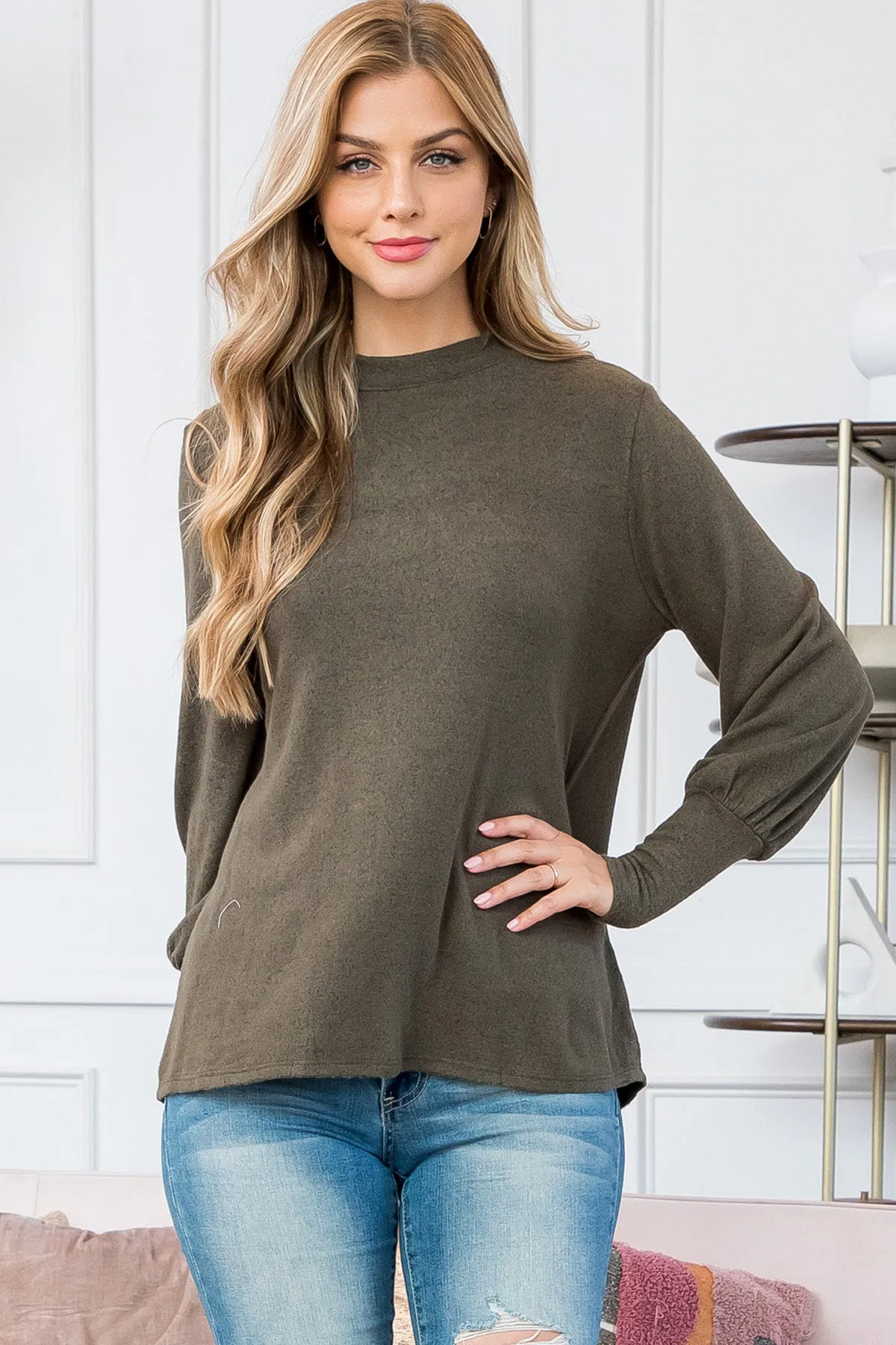 Puff Sleeve Mock Neck Top