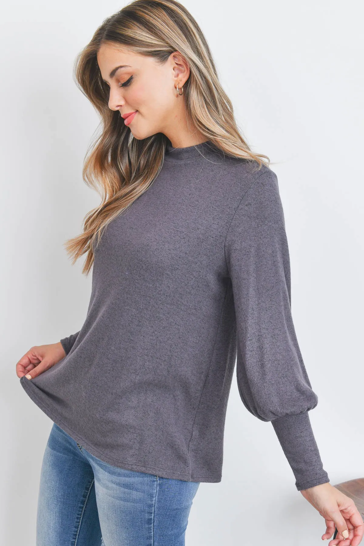 Puff Sleeve Mock Neck Top