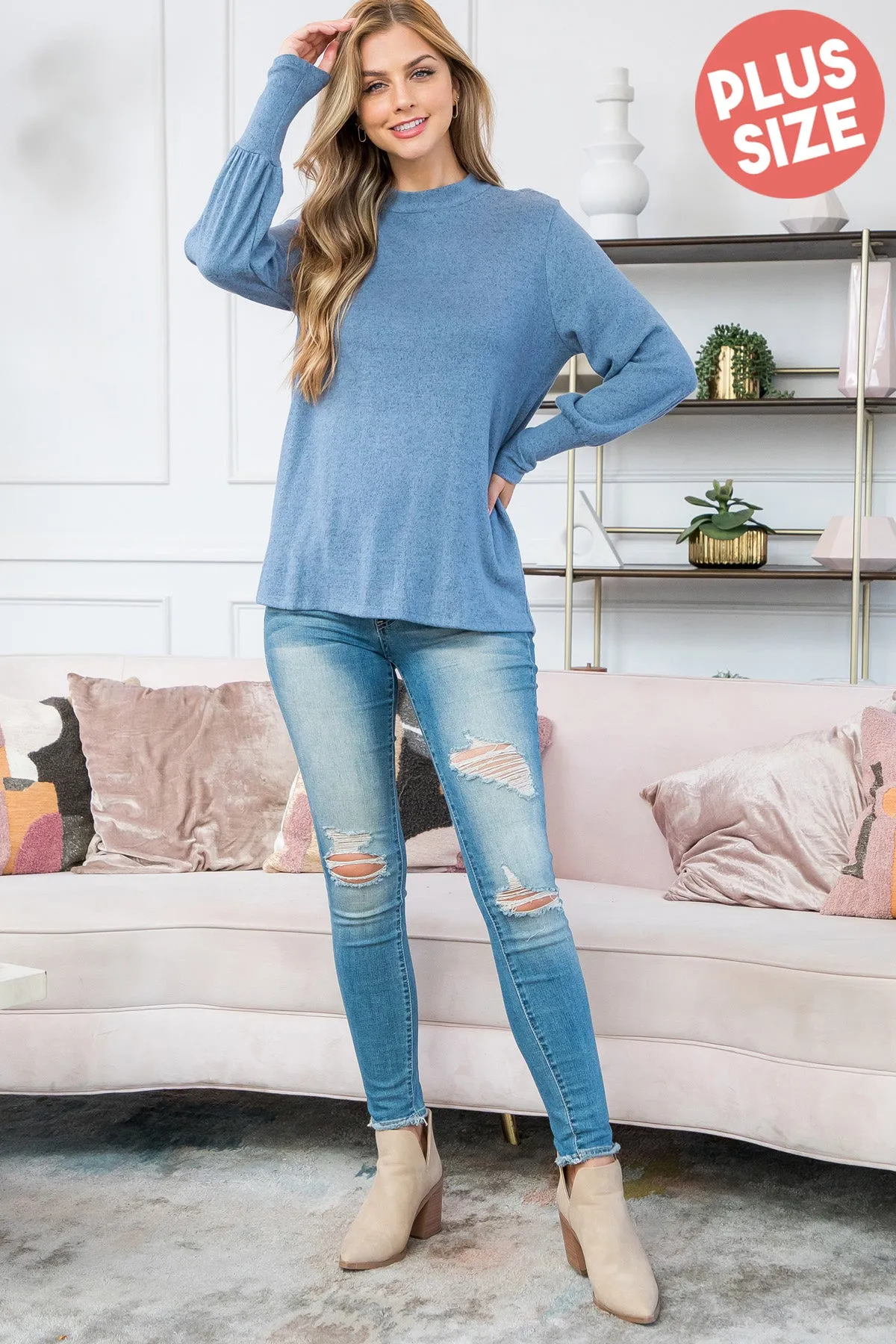 Puff Sleeve Mock Neck Top