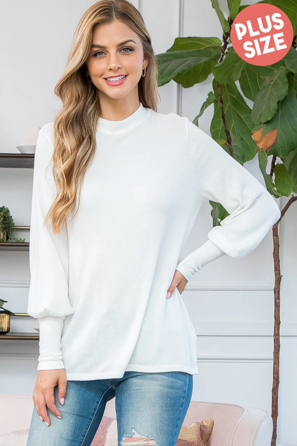 Puff Sleeve Mock Neck Top