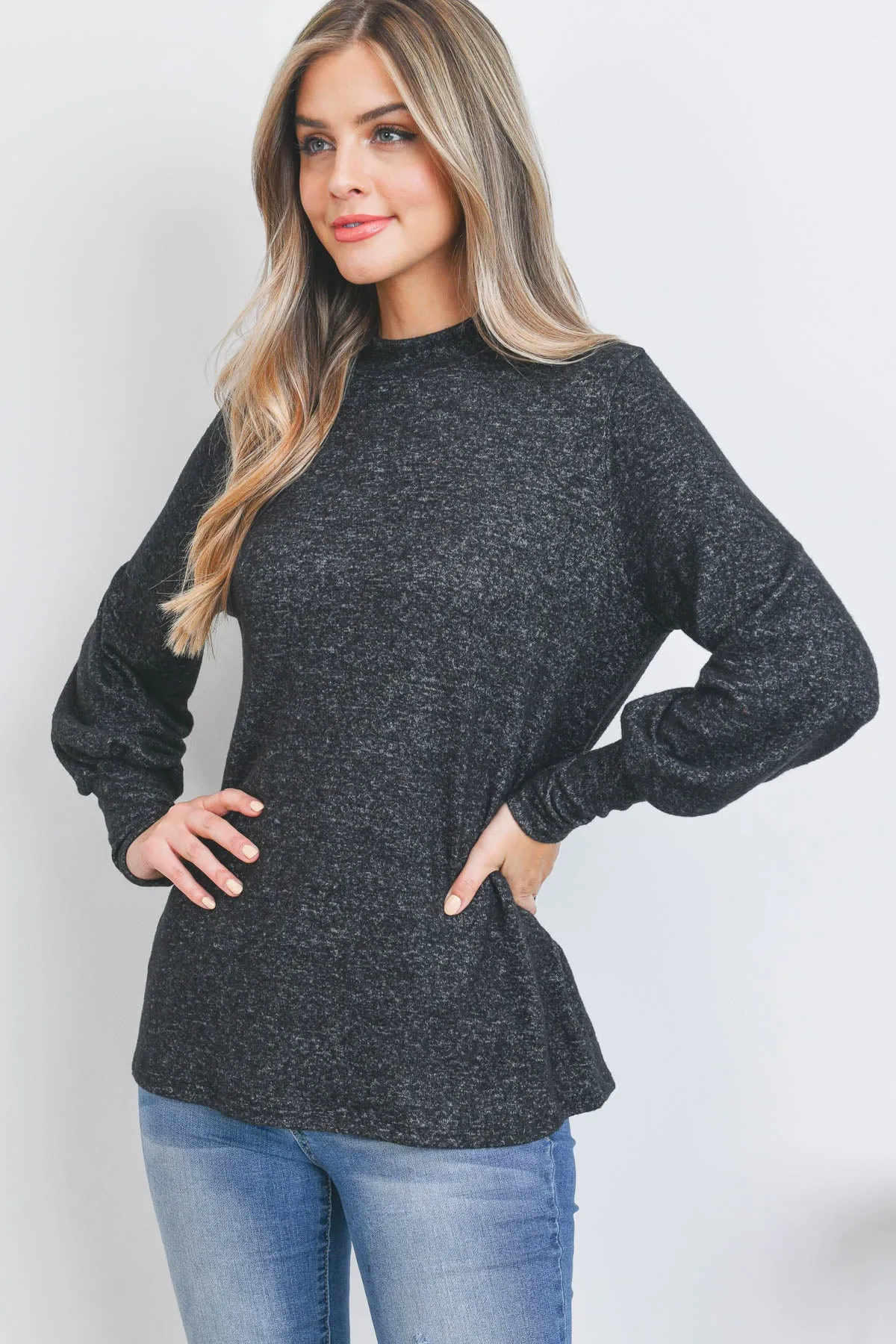Puff Sleeve Mock Neck Top