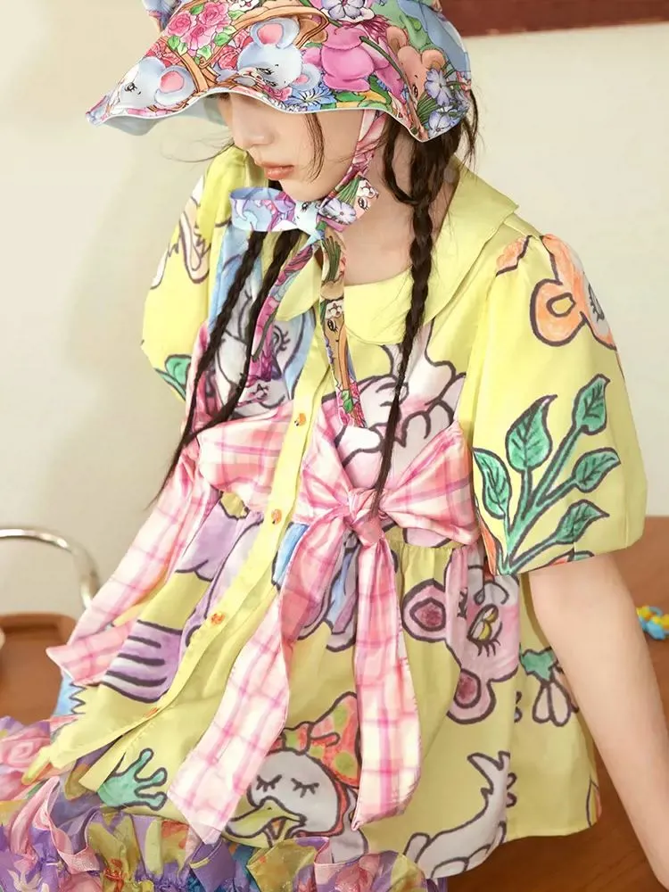 Puff sleeve original short sleeve top【s0000008722】