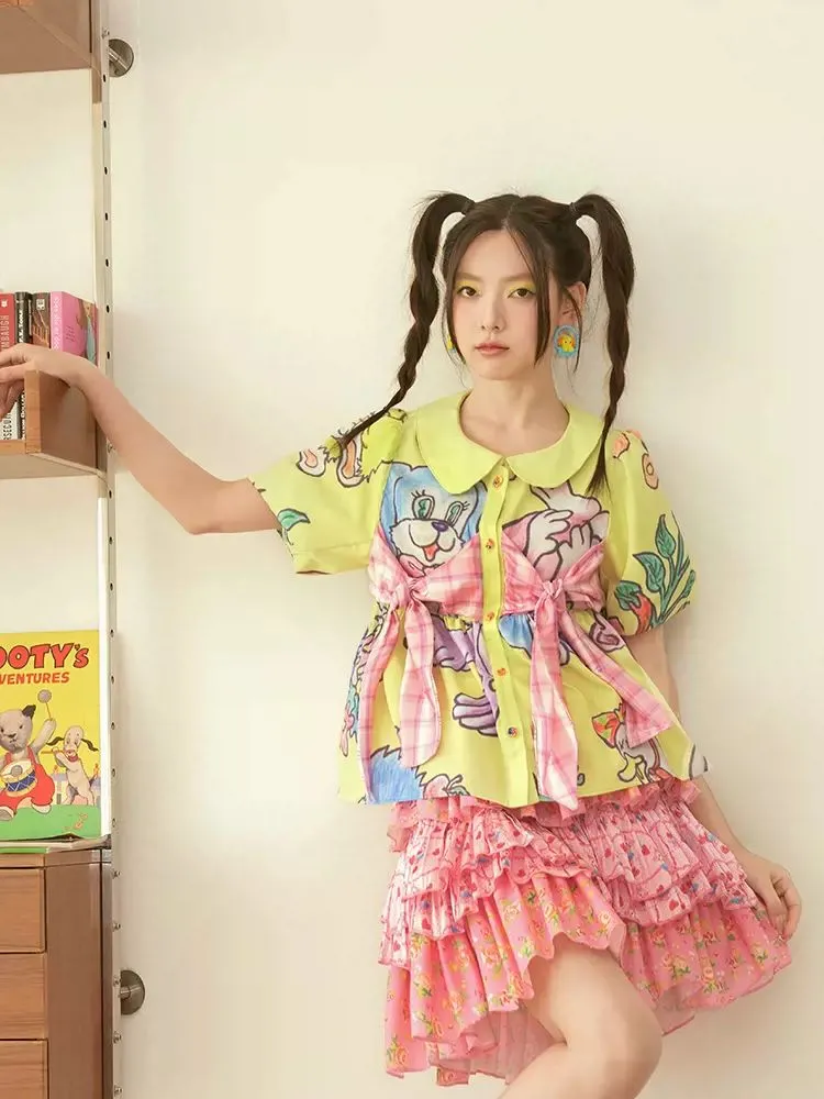 Puff sleeve original short sleeve top【s0000008722】