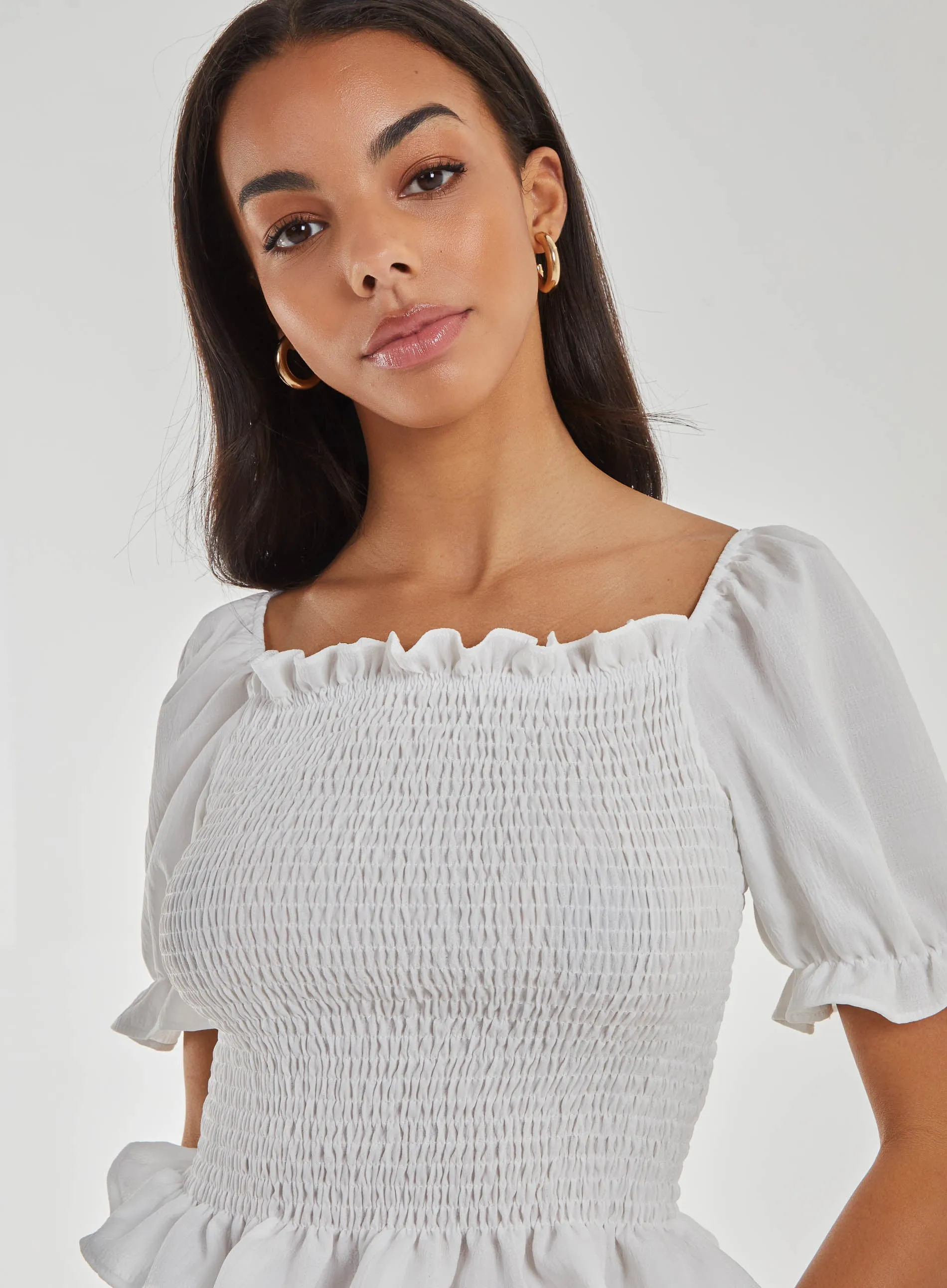 Puff Sleeve Square Neck Shirred Top