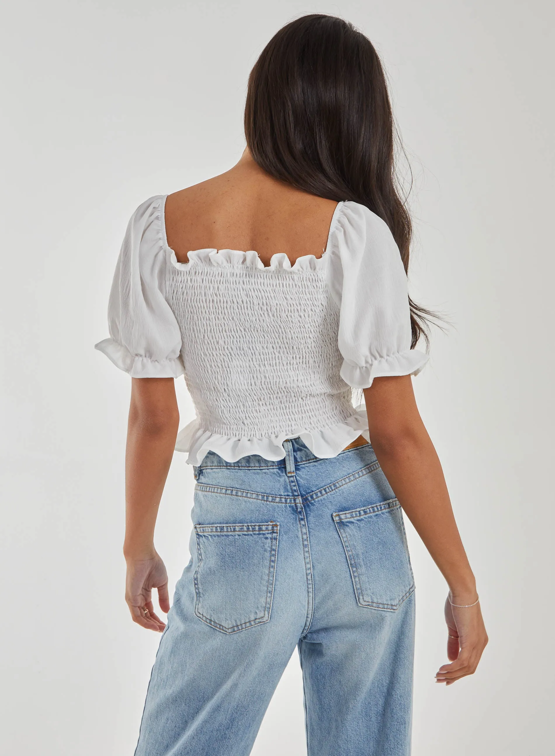Puff Sleeve Square Neck Shirred Top