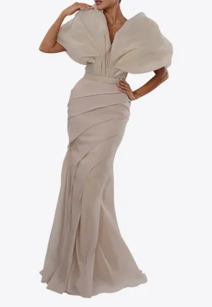 Puff-Sleeved Silk Organza Gown