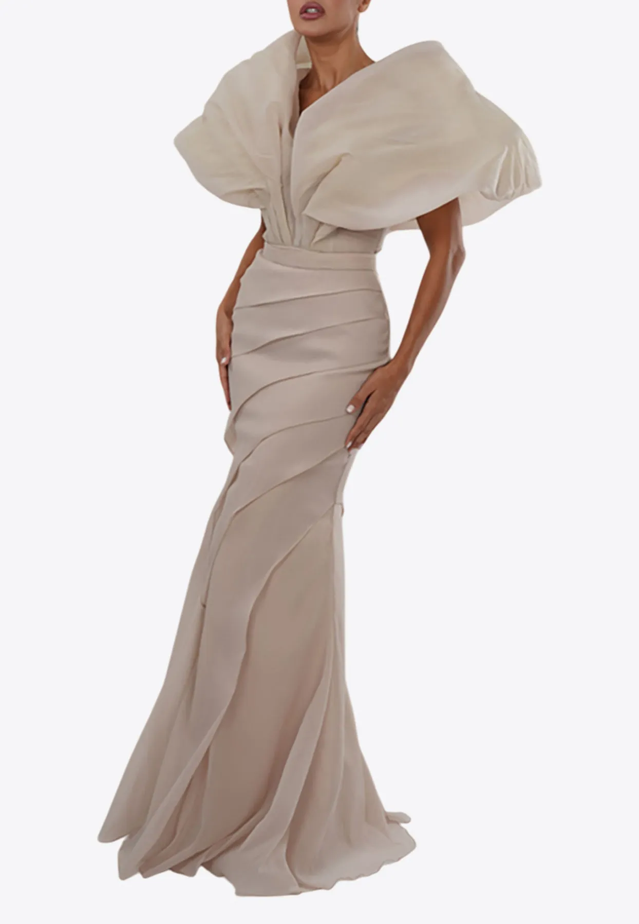 Puff-Sleeved Silk Organza Gown