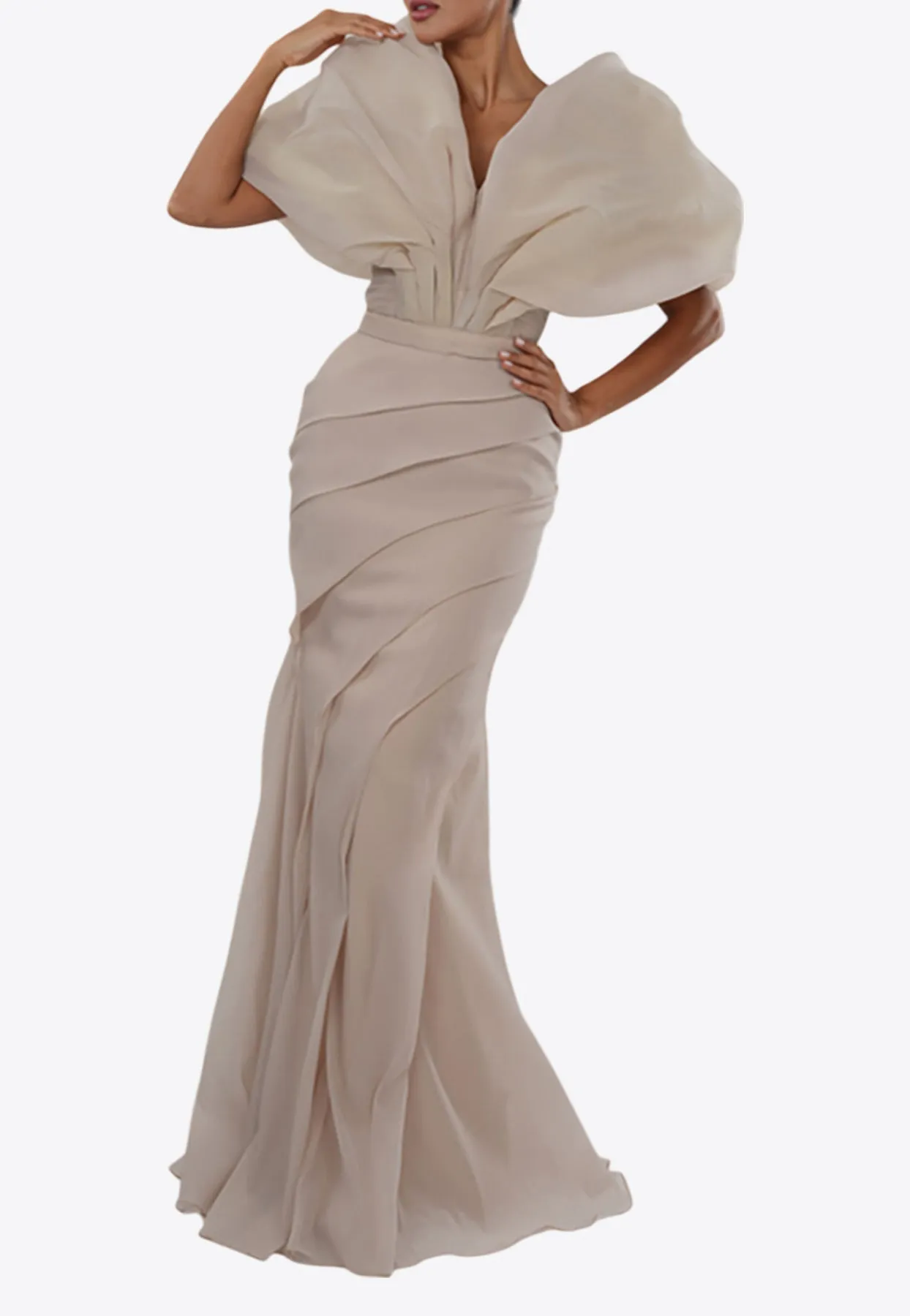 Puff-Sleeved Silk Organza Gown