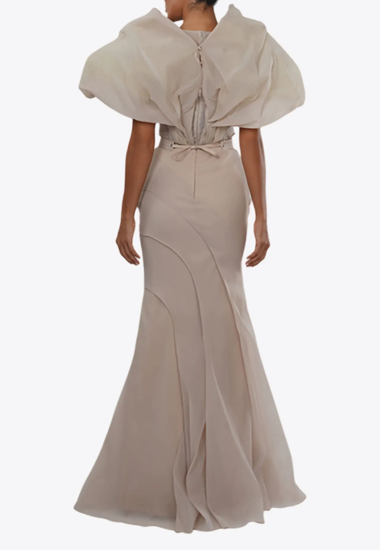 Puff-Sleeved Silk Organza Gown