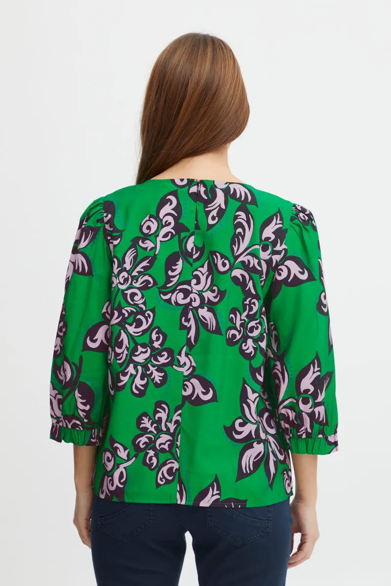 Pulz Green Printed Blouse - LI Blouse