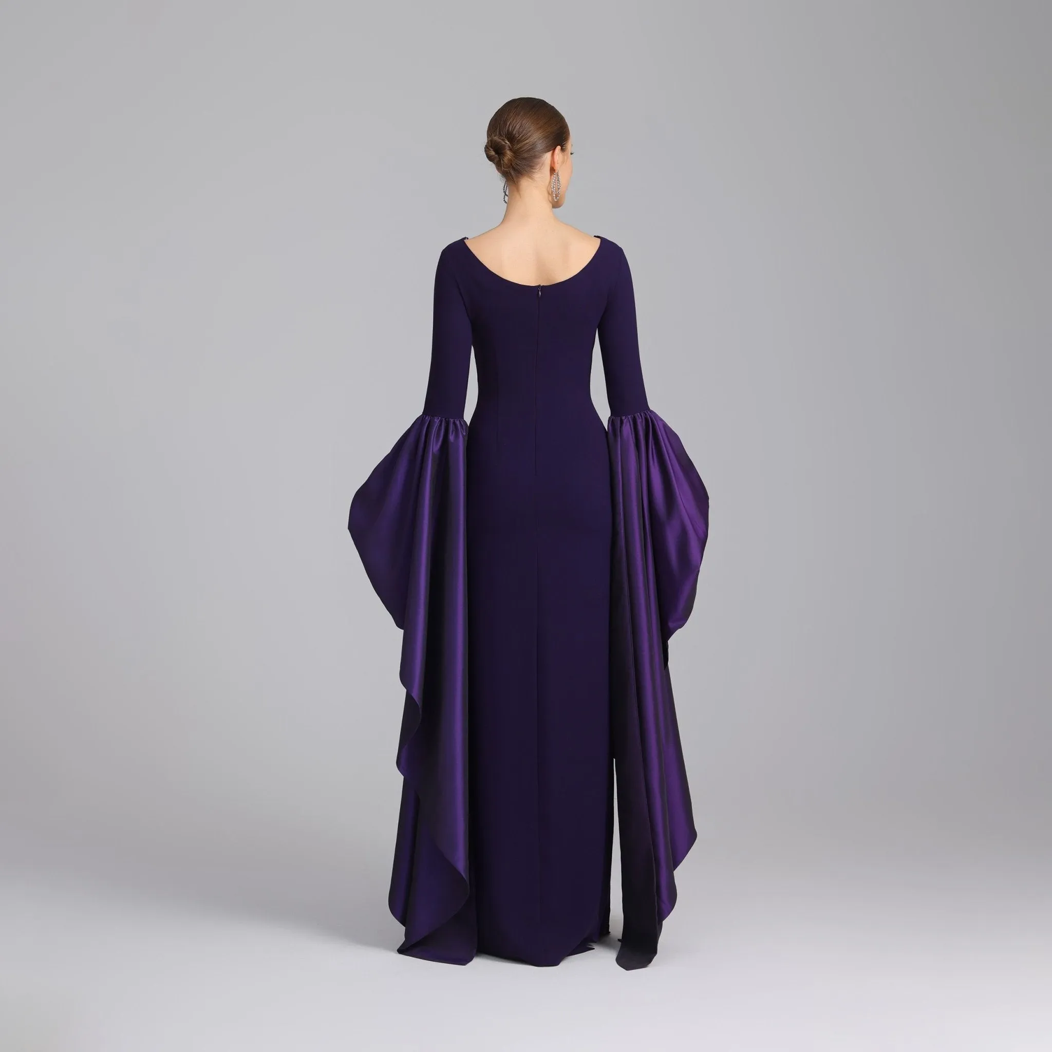 Purple Fitted Gown With Extra Long Sleeves