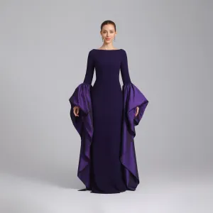Purple Fitted Gown With Extra Long Sleeves