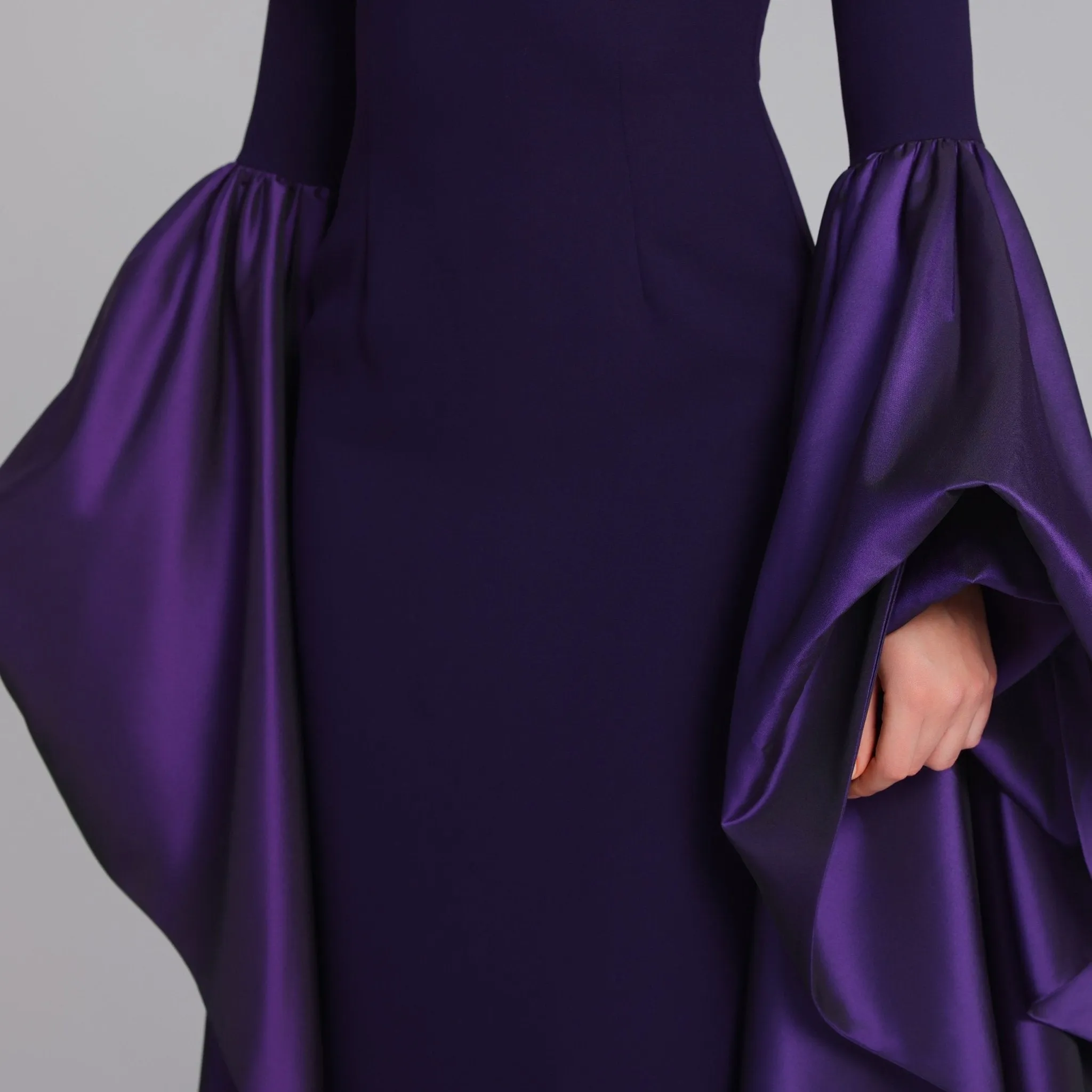 Purple Fitted Gown With Extra Long Sleeves
