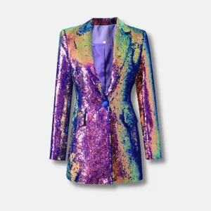 Purple Sequin Blazer with Lapel Collar and Special Design