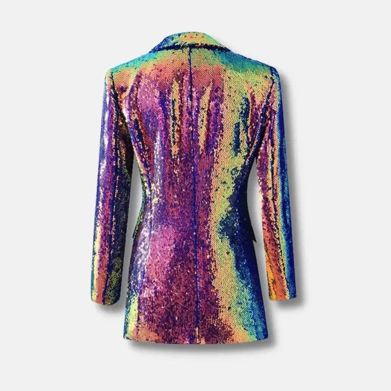 Purple Sequin Blazer with Lapel Collar and Special Design
