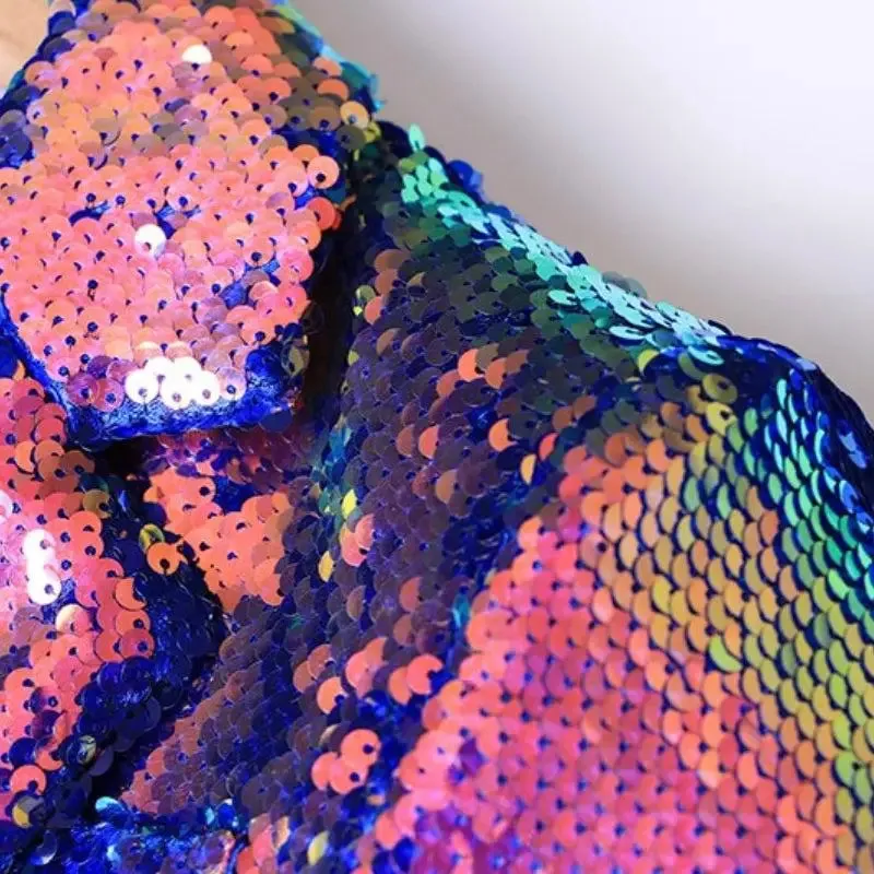 Purple Sequin Blazer with Lapel Collar and Special Design