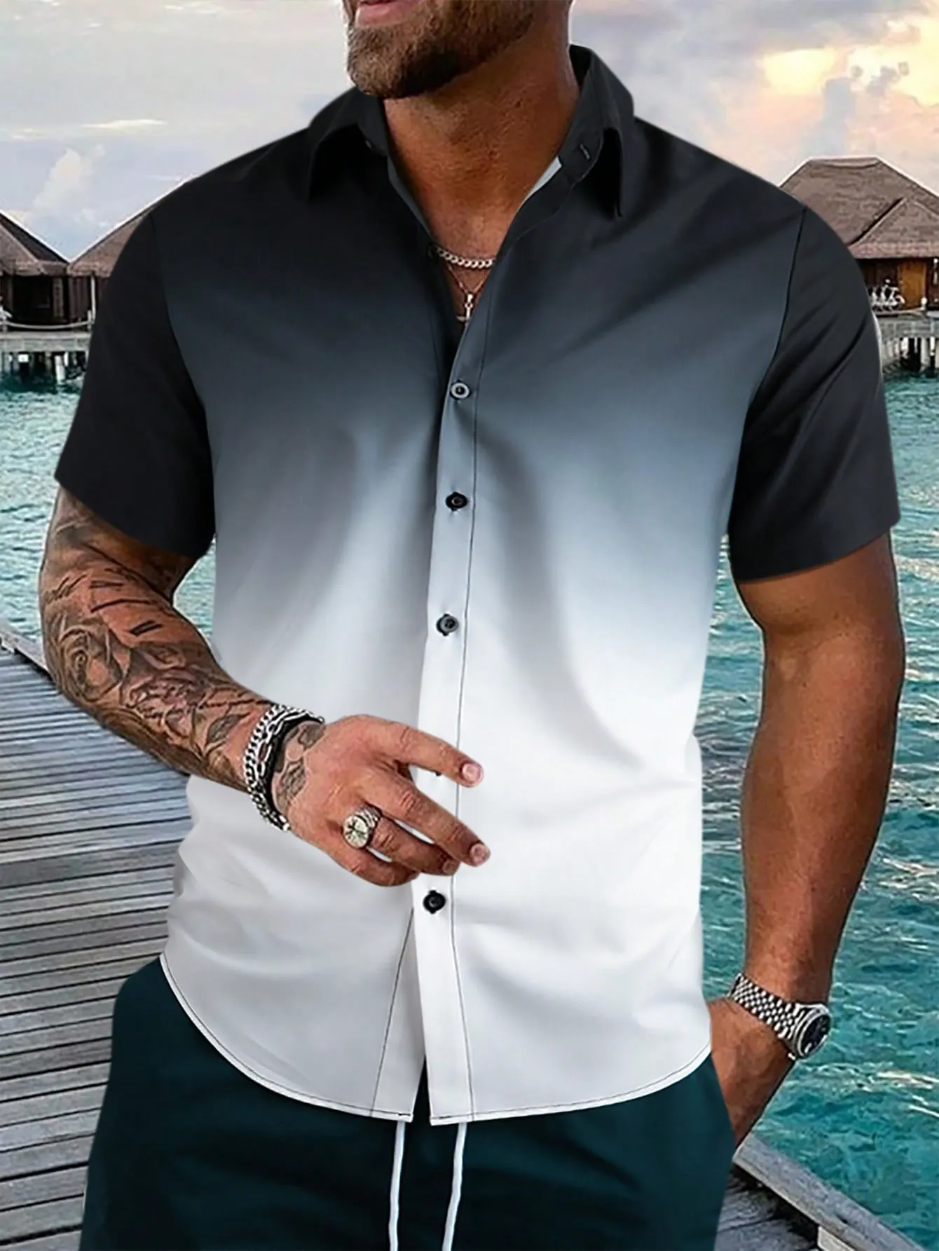 QA Homme Men Ombre Button Up Shirt Without Tee