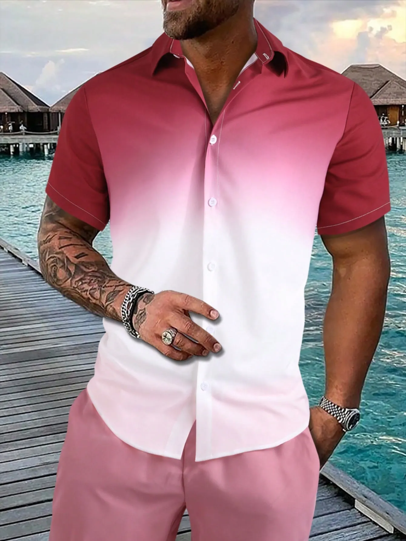 QA Homme Men Ombre Button Up Shirt Without Tee