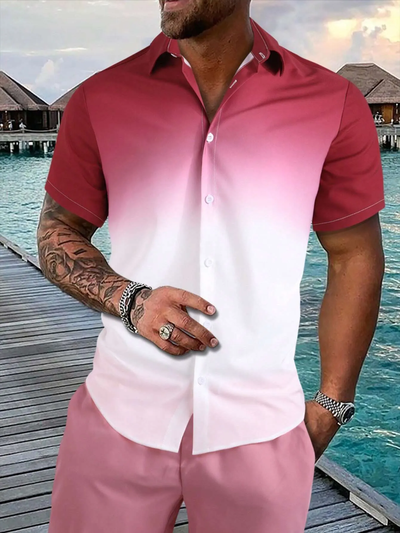 QA Homme Men Ombre Button Up Shirt Without Tee