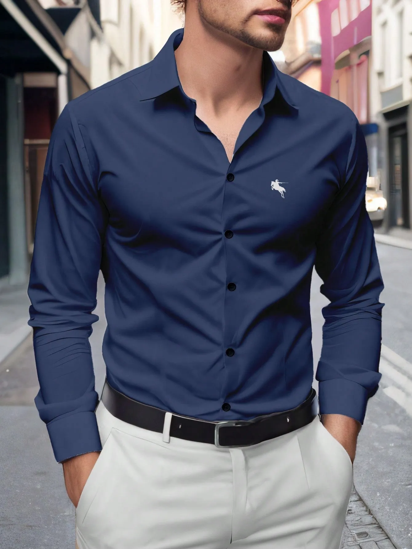 QA Homme Men's Long Sleeve Horse Riding Printed Casual Shirt For Spring And Summer