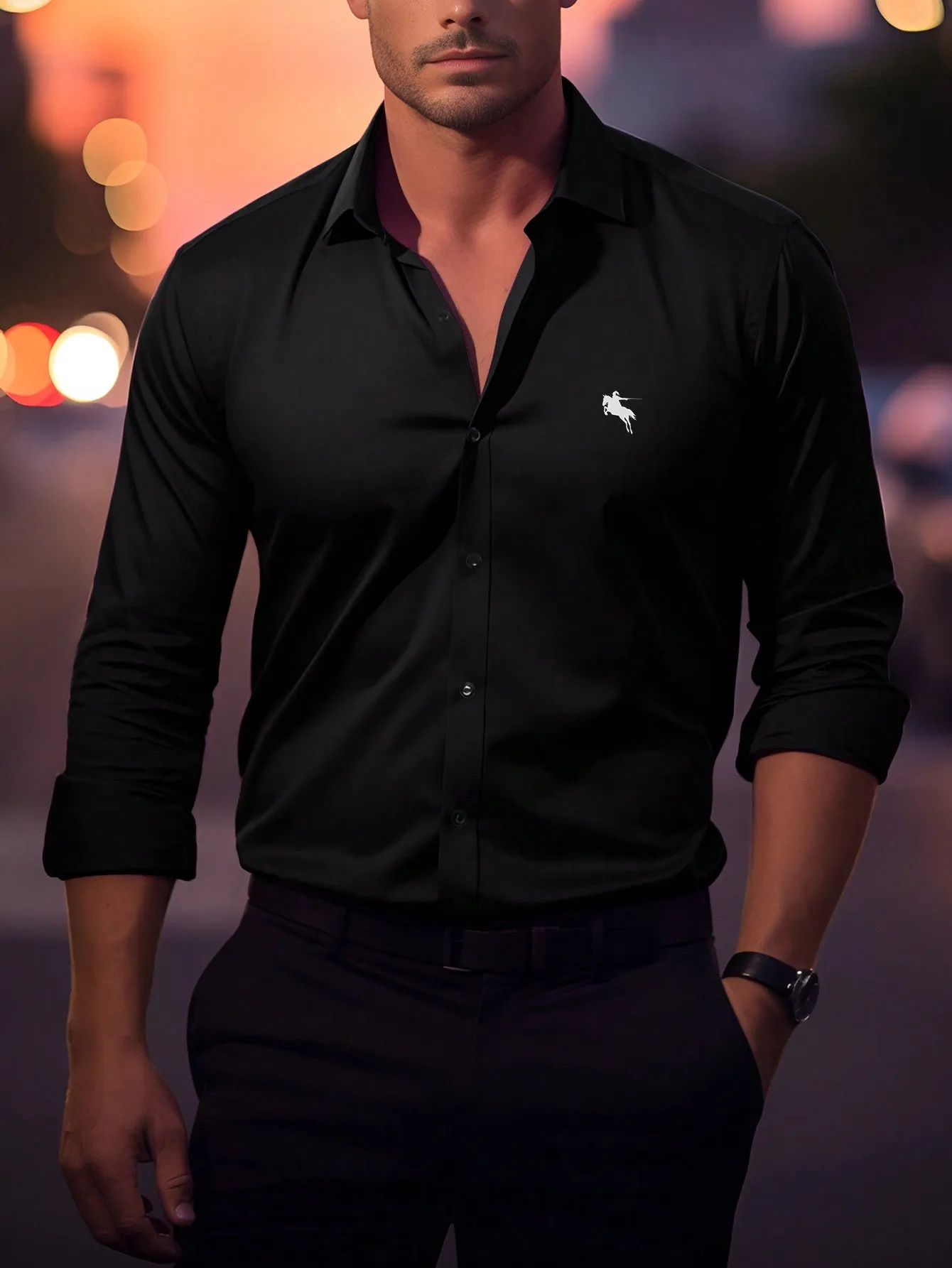 QA Homme Men's Long Sleeve Horse Riding Printed Casual Shirt For Spring And Summer