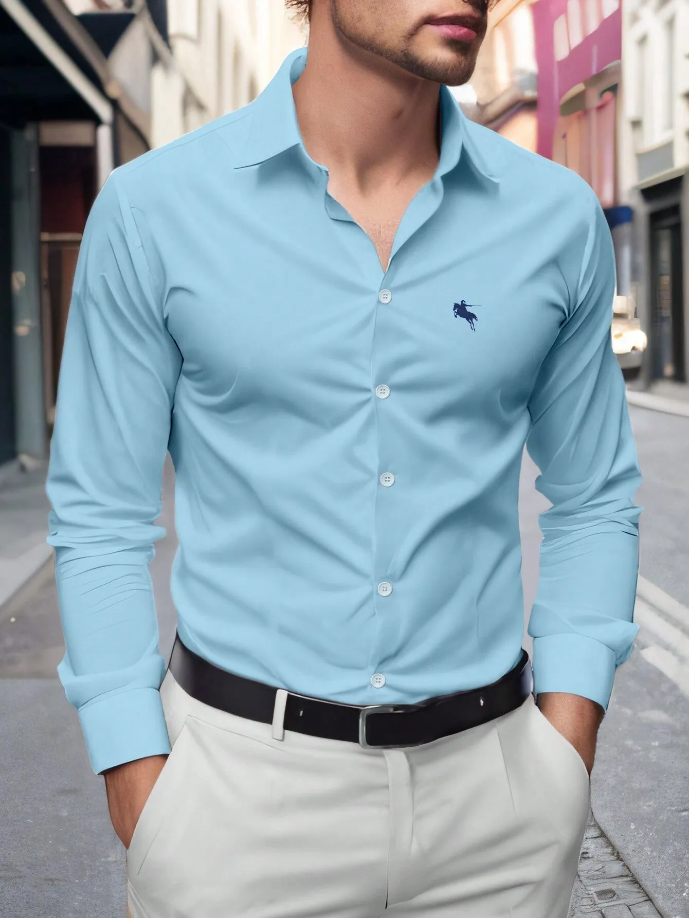 QA Homme Men's Long Sleeve Horse Riding Printed Casual Shirt For Spring And Summer