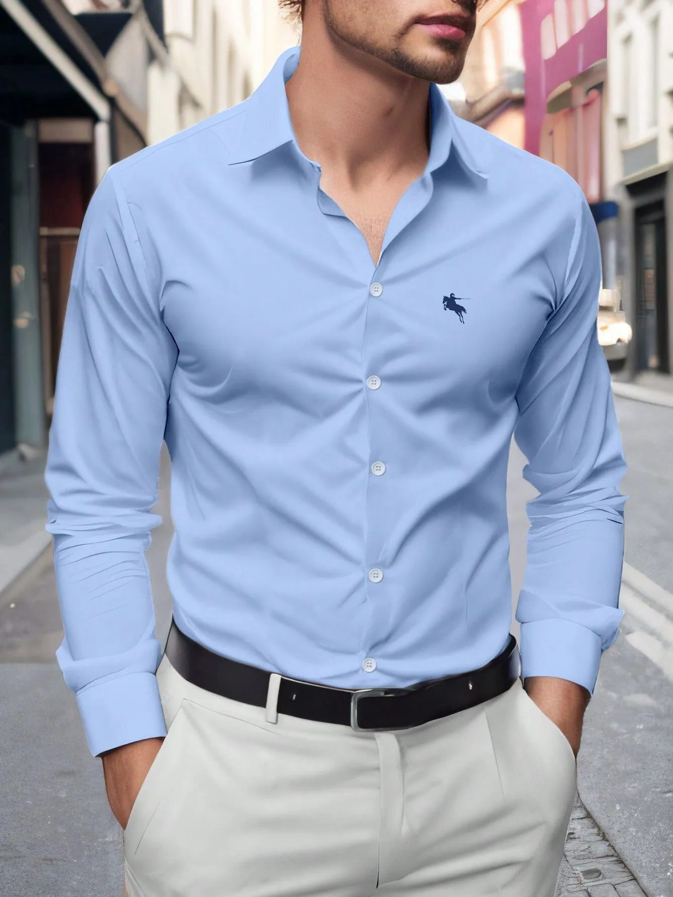 QA Homme Men's Long Sleeve Horse Riding Printed Casual Shirt For Spring And Summer