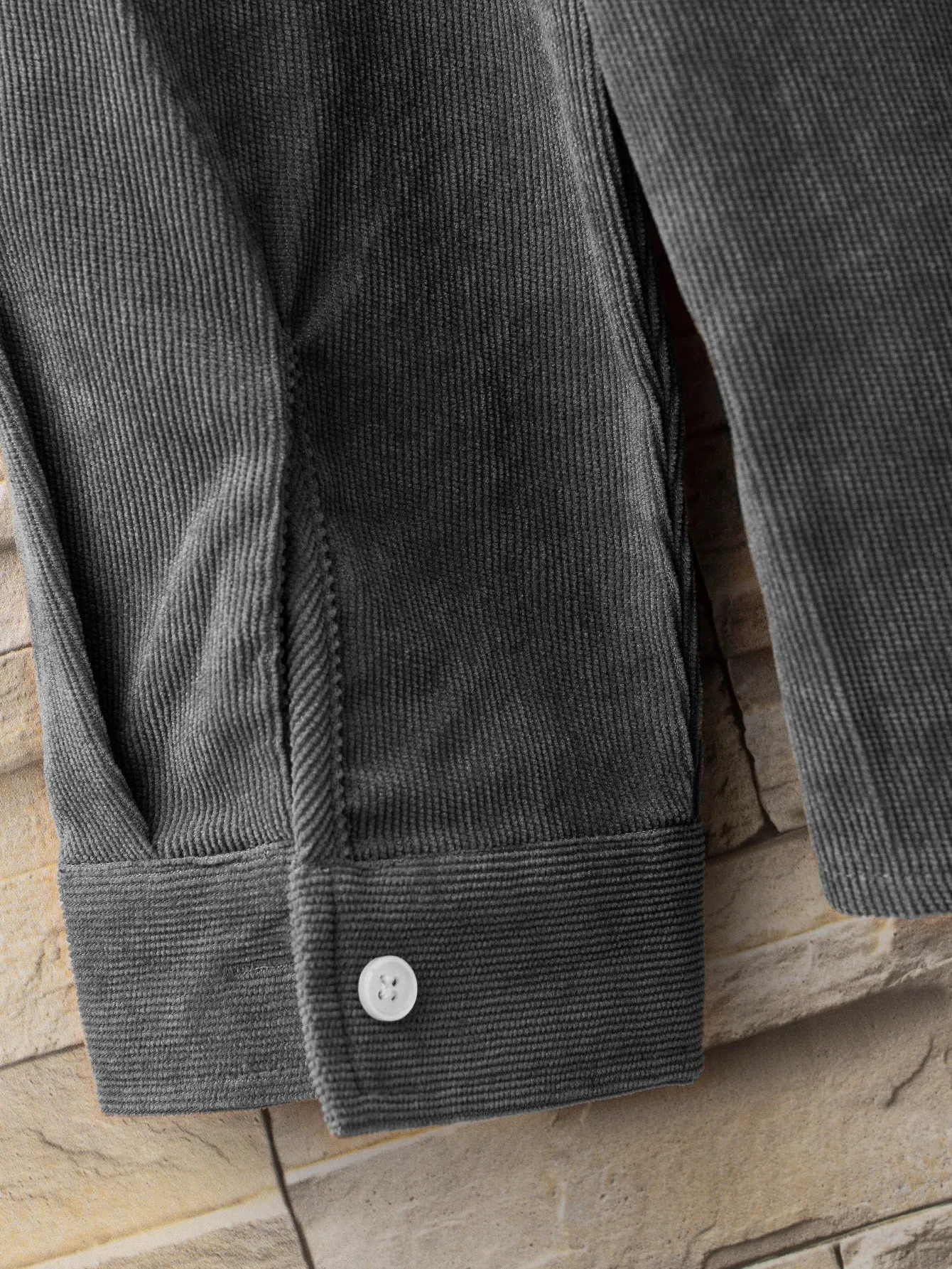 QA Hypemode Men Letter Patched Detail Corduroy Shirt Without Tee