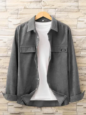 QA Hypemode Men Letter Patched Detail Corduroy Shirt Without Tee