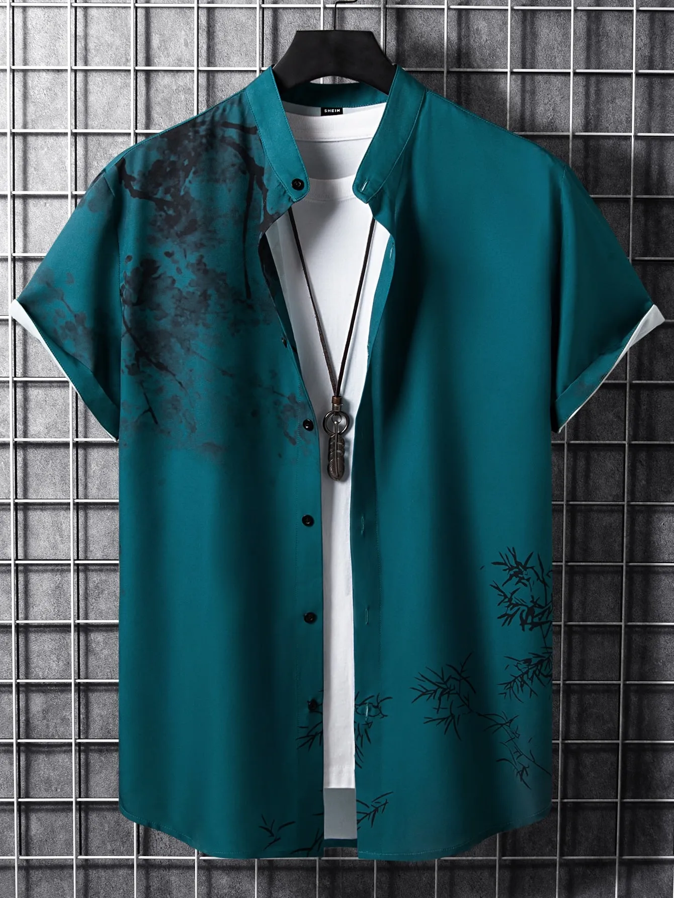QA RSRT Men 1pc Plants Print Shirt