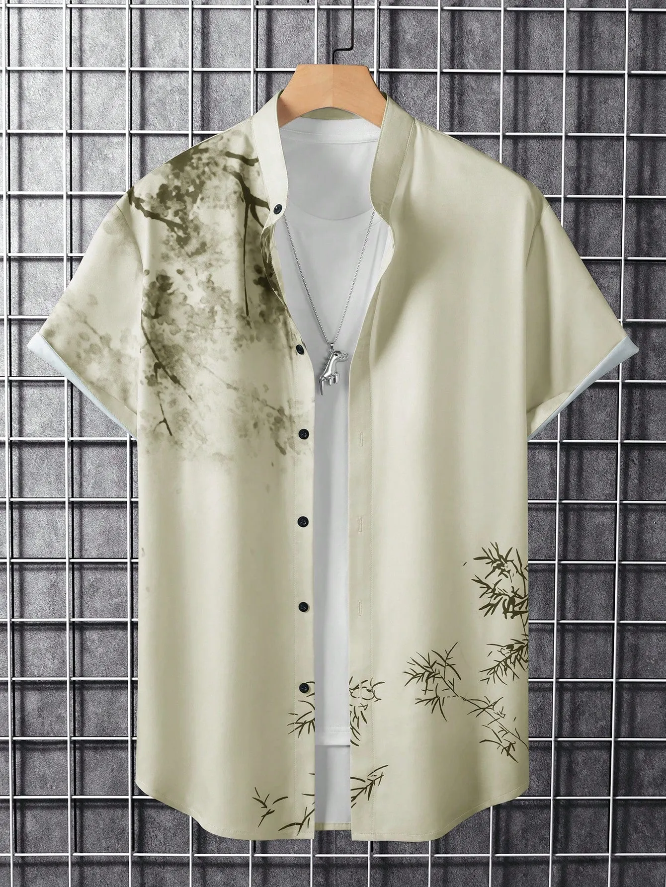 QA RSRT Men 1pc Plants Print Shirt