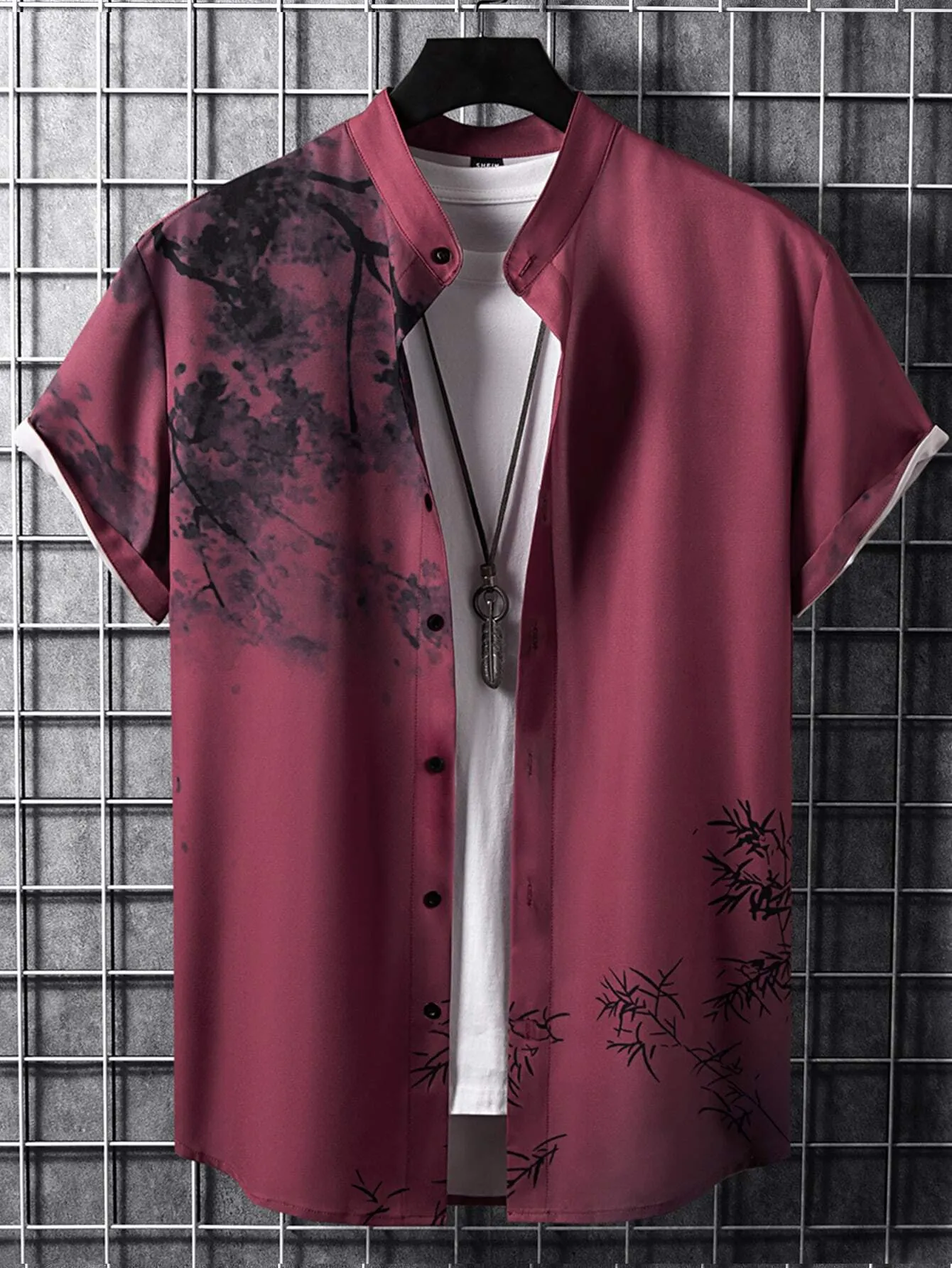 QA RSRT Men 1pc Plants Print Shirt
