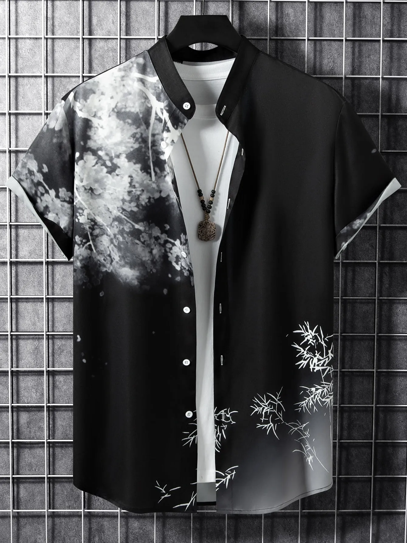 QA RSRT Men 1pc Plants Print Shirt