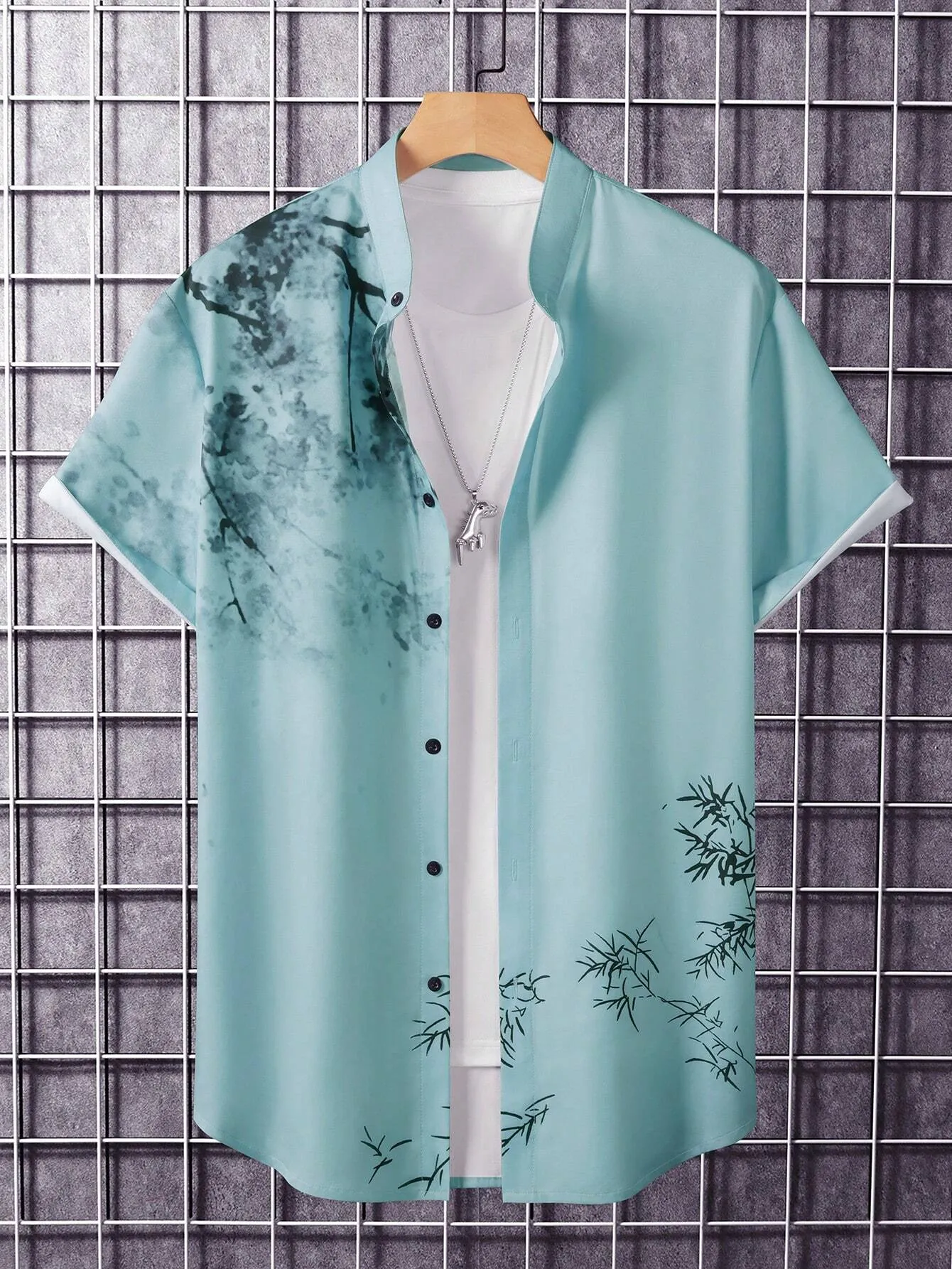 QA RSRT Men 1pc Plants Print Shirt