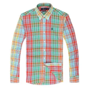 R L Custom Fit Gingham Orange Multi-Color Longsleeve Shirt
