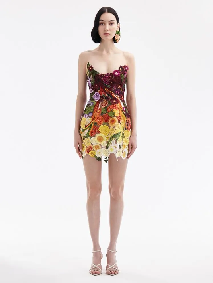 Rainbow Flower Threadwork Cocktail Dress