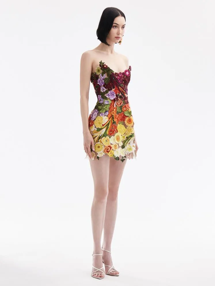 Rainbow Flower Threadwork Cocktail Dress