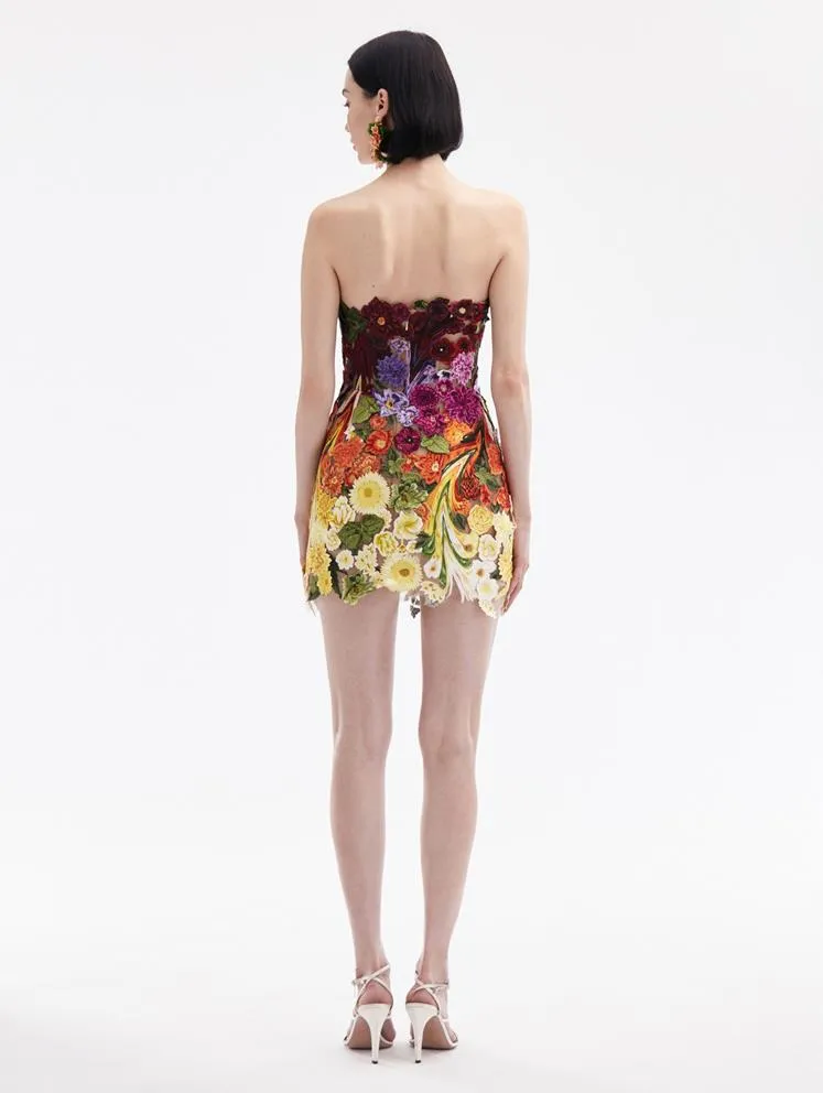 Rainbow Flower Threadwork Cocktail Dress