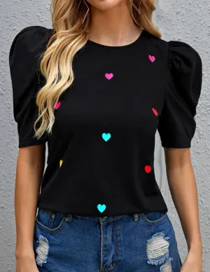 Rainbow heart puff sleeve