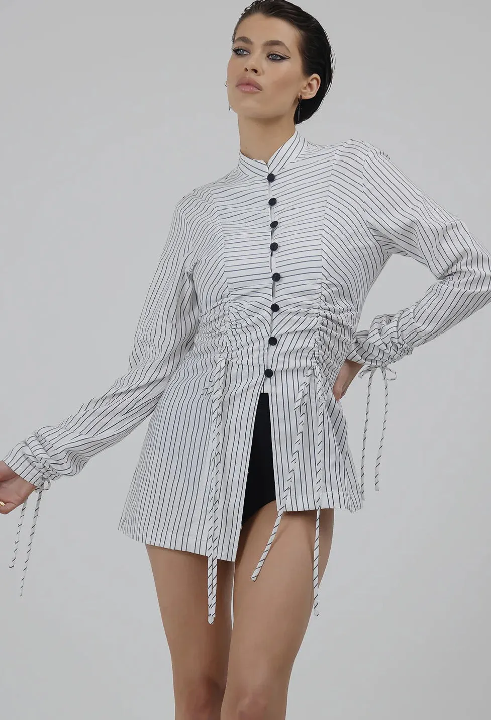 Realm Origin - Harlem Stripe Top. - White Black Pinstripe