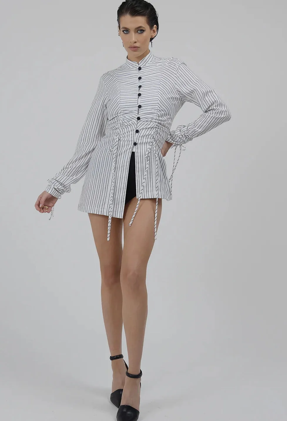 Realm Origin - Harlem Stripe Top. - White Black Pinstripe