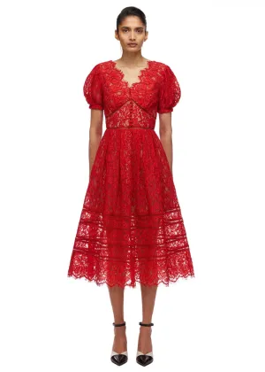 Red Fine Cord Lace Midi Dress (Red)