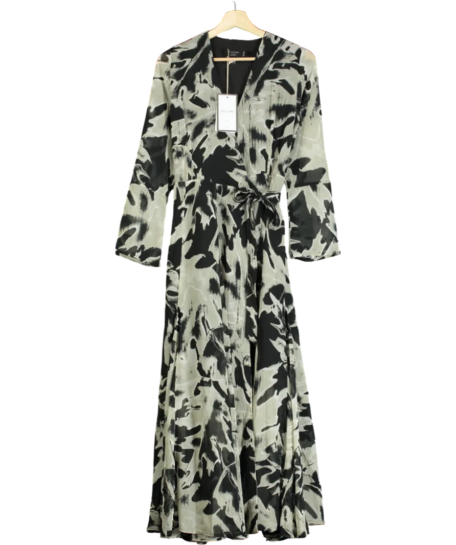 Religion Black Flash Print Wrap Maxi Dress UK XS