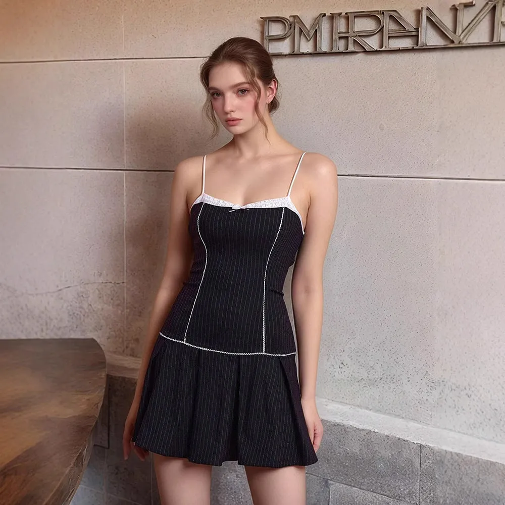 Retro Striped Contrast Color Slip Dress