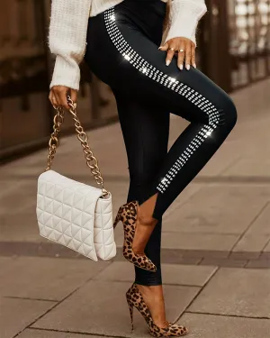 Rhinestone Slim-Fit Trousers
